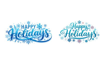 Elegant Happy Holidays Calligraphy Banner with Snowflake Accents PNG