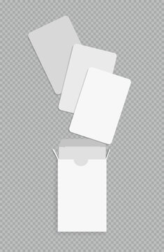 Playing card box mockup, blank cards of a poker hand deck. Vector template for betting design, casino ads, gambling business, and game cards.