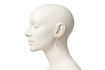 Isolated Mannequin Head with Minimalist Bar Earring on Transparent Background