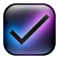 Glass Square Accept Button icon with Blue and Purple Neon Light