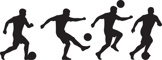 Four Silhouettes of Soccer Players in Action with Balls on a White Background football also transparent background