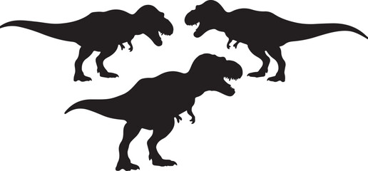 Silhouette of Three Tyrannosaurus Rex Dinosaurs on a White Background T-Rex prehistoric also transparent background