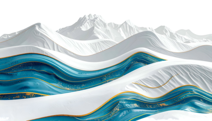 Abstract digital art shows flowing blue and white layers mimicking mountain ranges