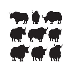 Yak Silhouettes Collection,Yaks Silhouettes,Vector Yak Silhouettes,Himalayan Yak Silhouettes,yak vector