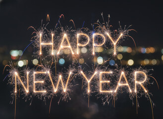 Happy New Year Typography Fireworks