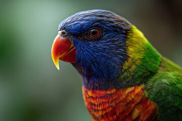 Close-up of a Rainbow Lorikeet with Vibrant Plumage and Red Beak