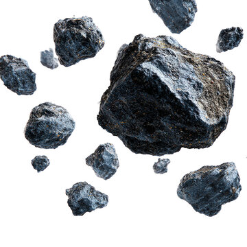 Rough dark asteroid fragments floating in space