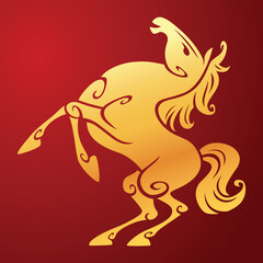 Chinese Oriental Traditional Paper Cut Art Pattern Horse Symbol - Golden