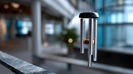 A stylish wind chime featuring a blend of metal and design elements, creating a contemporary piece that enhances the auditory and visual experience in modern interiors.