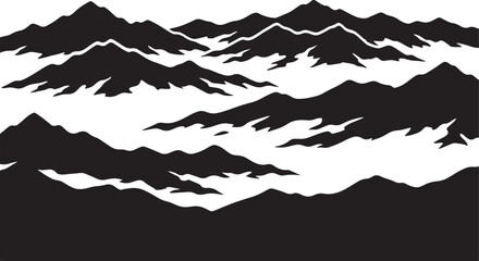 black silhouette of foggy layered mountains on white background, vector