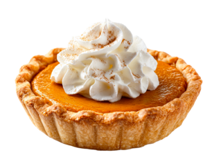 Golden crust pumpkin pie topped with whipped cream and cinnamon
