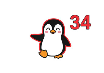 Naklejka premium Cartoon Penguin with Number 34 - A Cheerful Illustration.