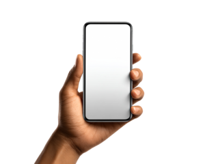 Black hand holding modern smartphone with blank screen
