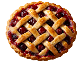 Golden lattice cherry pie with powdered sugar dusting