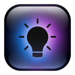 Glass Square Idea Bulb Button icon with Blue and Purple Neon Light