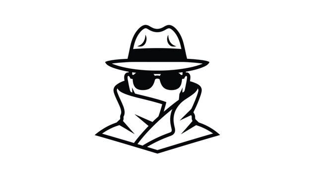 Anonymous Spy or Private Detective Wearing Trench Coat, Fedora Hat, and Sunglasses Vector Icon