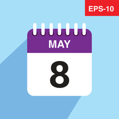  8 may calendar date icon. vector illustration with shadow design