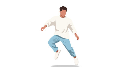 Flat vector illustration of a stylish young man jumping or running in modern casual wear