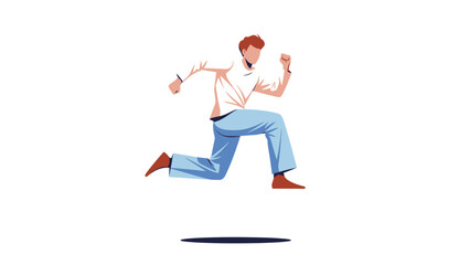 Dynamic Vector Illustration of a Young Man Running or Leaping Forward Quickly, Representing Speed, Progress, and Urgency
