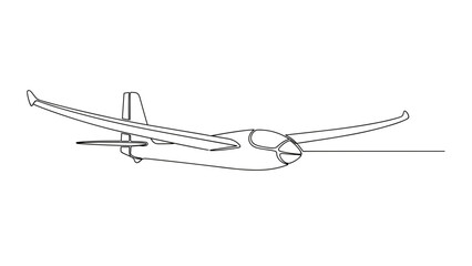 Line drawing of a glider aircraft in flight profile view  