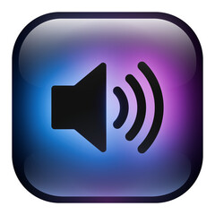 Glass Square Speaker Volume Button icon with Blue and Purple Neon Light