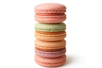 A delectable stack of colorful French macarons on a transparent background