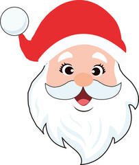 Jolly Santa Claus Face with Red Hat and White Beard