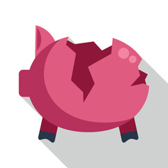 Broken piggy bank shattering, symbolizing financial struggle, bankruptcy, and lost savings