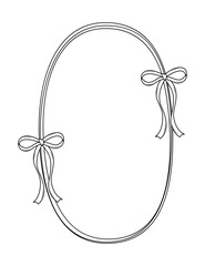 Vintage frame with a bow and a ribbon border. Doodle coquette style decorative ornament. Hand drawn vector illustration on white background.