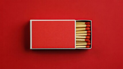 Red matchbox with wooden matches on vibrant background
