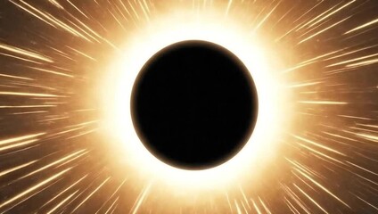 Captivating abstract cosmic event featuring a central dark void enveloped by radiant golden light rays, symbolizing mystery and universal energy, ideal for futuristic and scientific themes