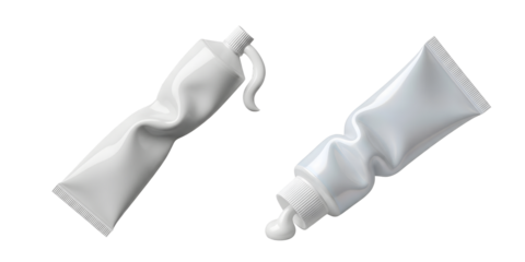 set of tooth paste on white background