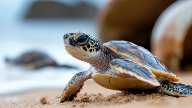 close-up of eggs laid by a turtle laying eggs on the ocean shore,,copy space