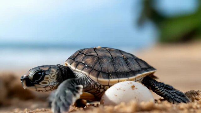 close-up of eggs laid by a turtle laying eggs on the ocean shore,,copy space