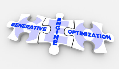 GEO Generative Engine Optimization Puzzle Pieces LLM SEO How to Develop 3d Illustration