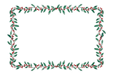 frame made of leaves Christmas seasonal border illustration New Year garland isolated hand drawn on transparent background Winter decor xmas