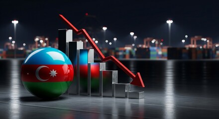 Stunning visual representing Azerbaijan's economic decline with a sharp downward trend arrow over decreasing bar charts