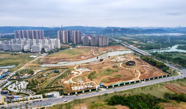 Huashan Park Under Construction - Aerial View of Guanggu Urban Area, Wuhan