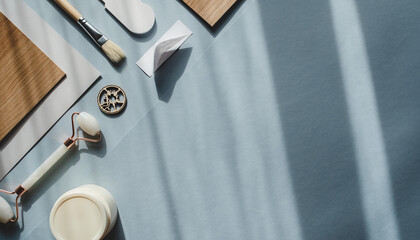 Spa essentials and skincare routine on a pastel background wellness and beauty concept