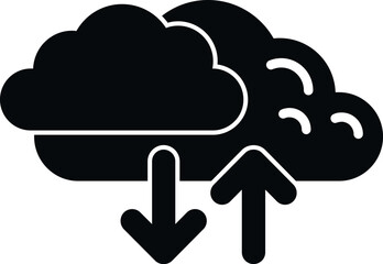 Cloud showing arrows for uploading and downloading data movement