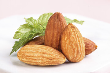 Fresh Peeled Almonds with Mint Leaves - Healthy Snack Nuts