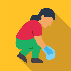 Woman wearing gloves and crouching, performing activity on ground