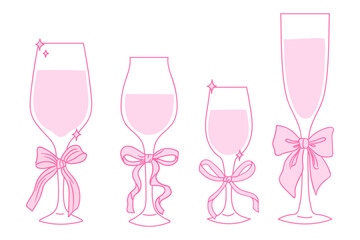 Creative pink drink glasses adorned with bows ideal for a celebration or party decoration