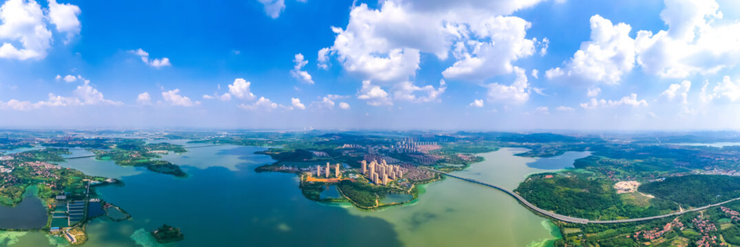 Huashan New Town Aerial Panorama - Lakeside Development with Ecological Landscape