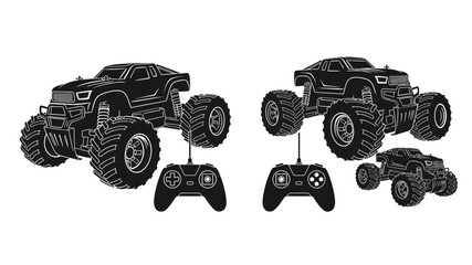 Detailed illustration of monster trucks remote controls and off road vehicles © Tutul