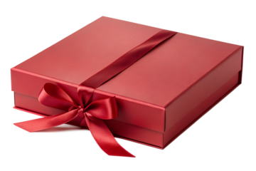 Elegant red gift box with satin ribbon bow, a perfect surprise for any special occasion, conveying thoughtfulness and celebration