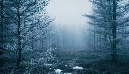 Fototapeta premium dark forest in the morning fog