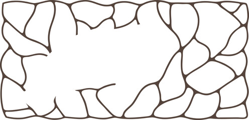 Organic stone frame border featuring hand-drawn irregular rock shapes in a clean outline style. Natural decorative rectangle design ideal for labels, posters, and craft projects. Unique textured 