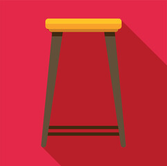 Wooden bar stool with yellow seat depicted in flat design style