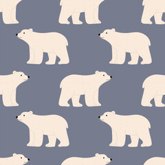 Pattern featuring polar bears in various poses against a soft gray background